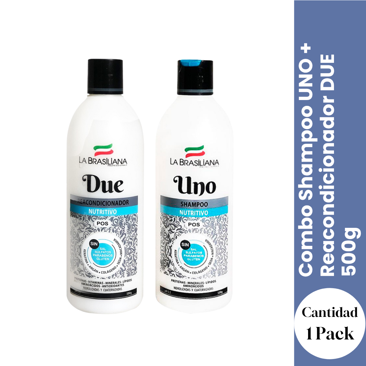 COMBO SHAMPOO UNO + REACONDICIONADOR DUE 500G – LIMPIEZA Y SUAVIDAD TOTAL - 1