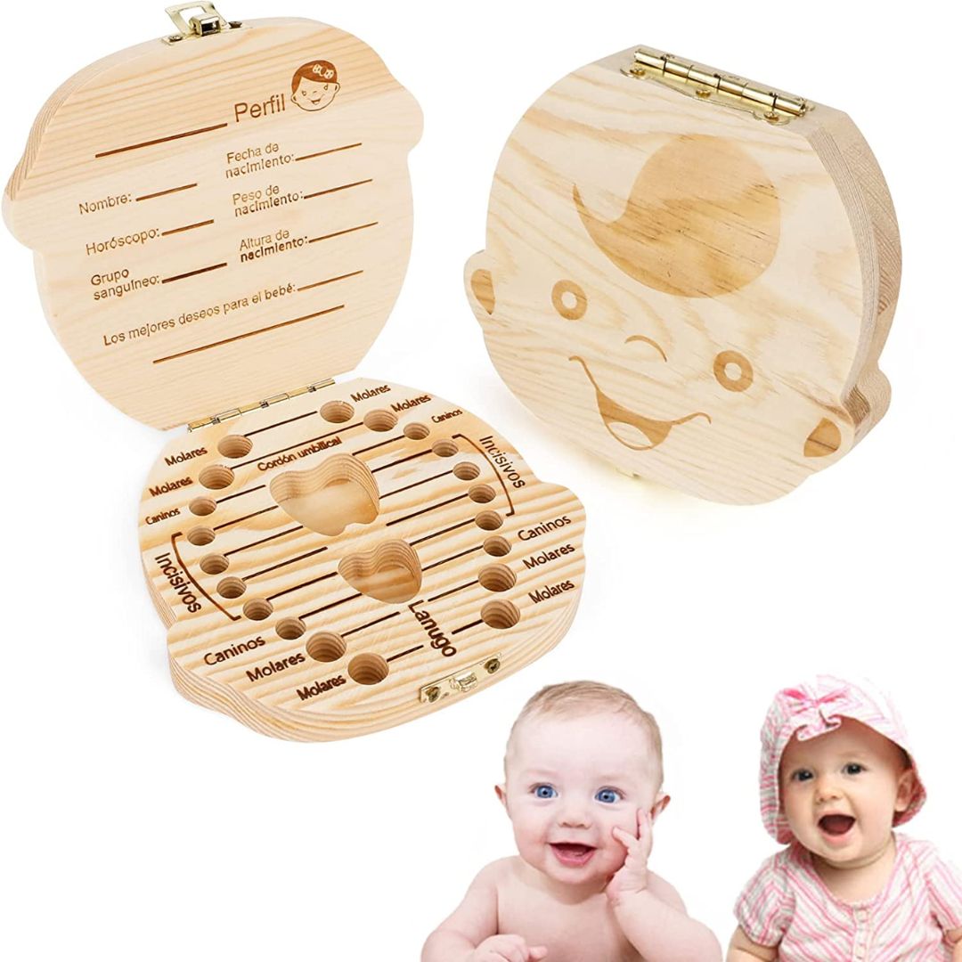 CAJA DE DIENTES DE LECHE PARA BEBÉ MADERA MACIZA - 1