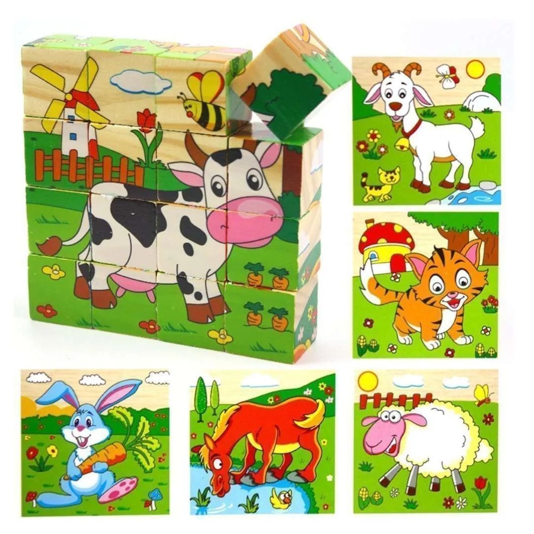 ROMPECABEZAS EN FORMA DE CUBO CON TEMATICA DE ANIMALES DE 16 PIEZAS - 1