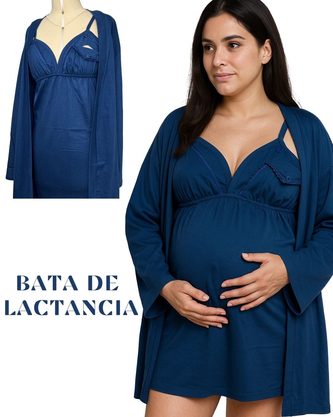 PIJAMA / BATA MATERNIDAD  DE EMBARAZO Y LACTANCIA AZUL - 2