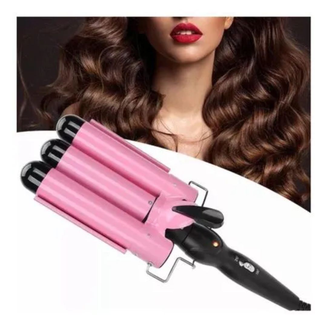 RIZADOR PROFESIONAL ONDULADOR DE 3 BARRILES PARA CABELLO - ROSADO - 1