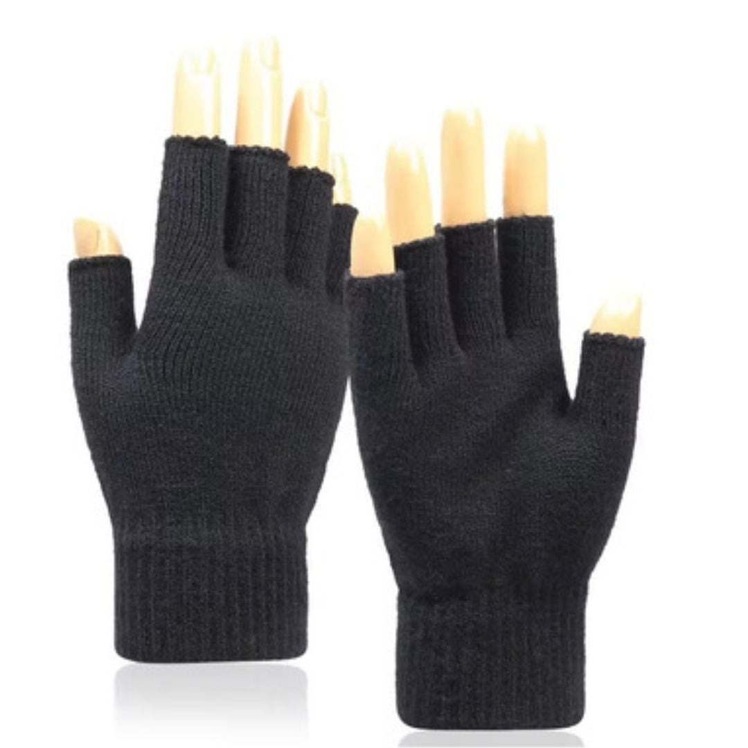 PACK 2 MITONES GUANTES SIN DEDO DE ADULTOS NEGROS - 1