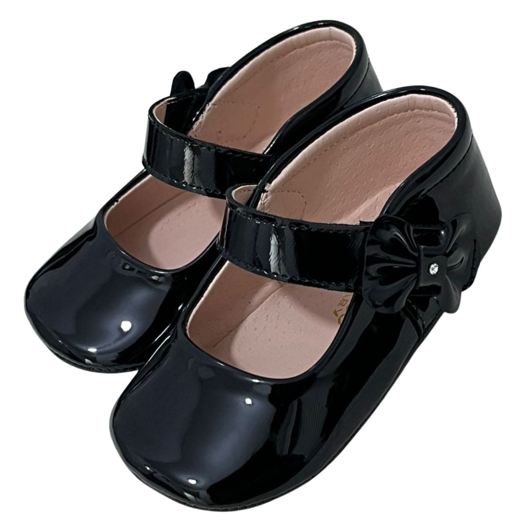 BALLERINA DE NIÑA ZAPATITO DE BEBE INFANTIL CON LAZITO NEGRO AL COSTADO BEBÉ TALLA 20 - 1