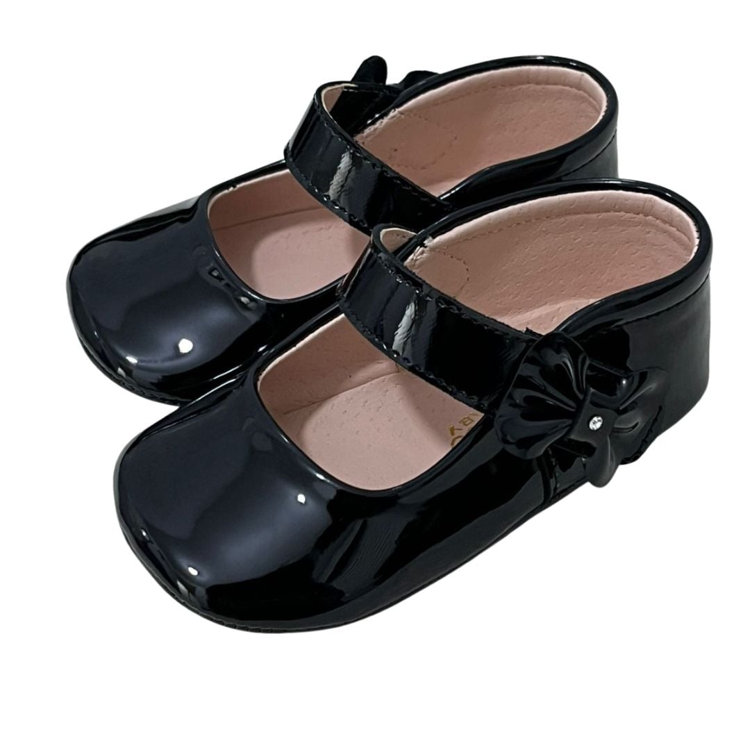 BALLERINA DE NIÑA ZAPATITO DE BEBE INFANTIL CON LAZITO NEGRO AL COSTADO BEBÉ TALLA 20 - 2