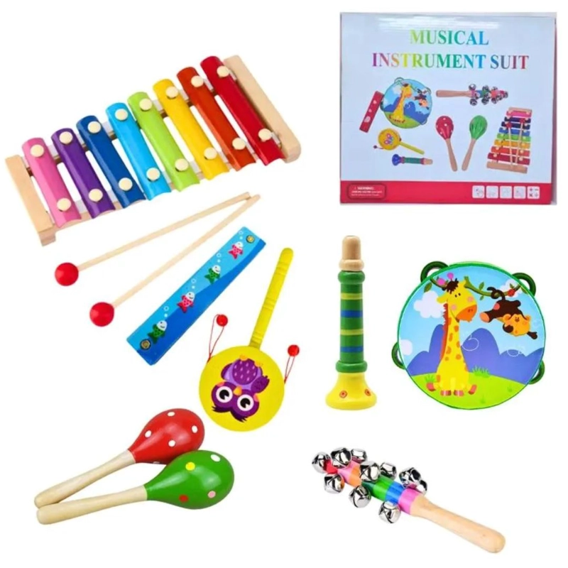 SET DE INSTRUMENTOS MUSICALES DE MADERA COLORIDOS PARA NIÑOS - 1