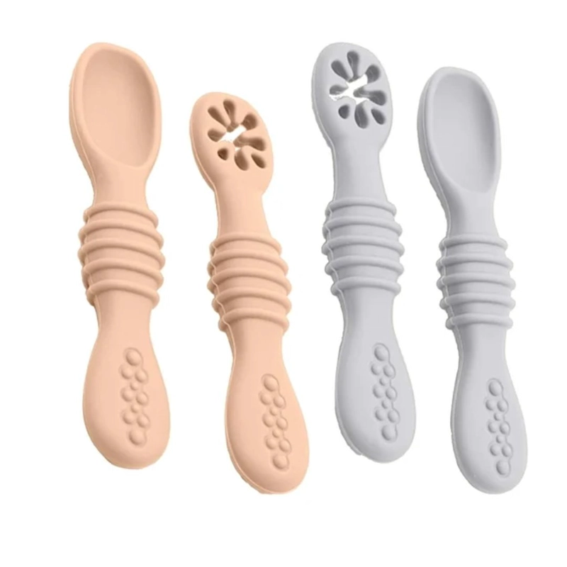 SET PRE CUCHARAS PARA BEBES PACK 2 CON ESTUCHE DE SILICONA NIÑO - 1