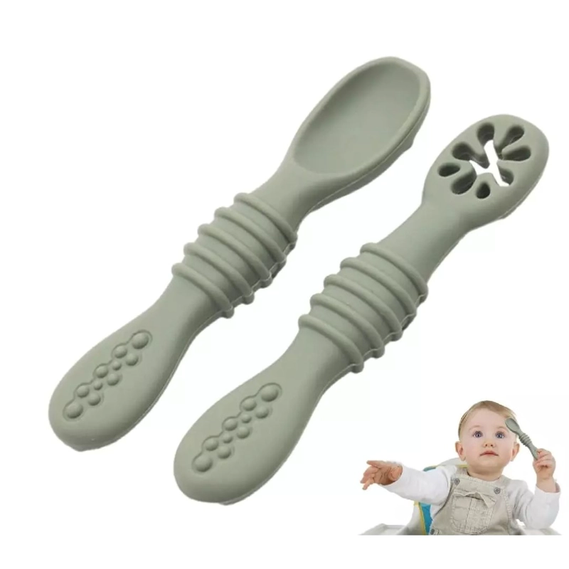 SET PRE CUCHARAS PARA BEBES PACK 2 CON ESTUCHE DE SILICONA NIÑO - 3