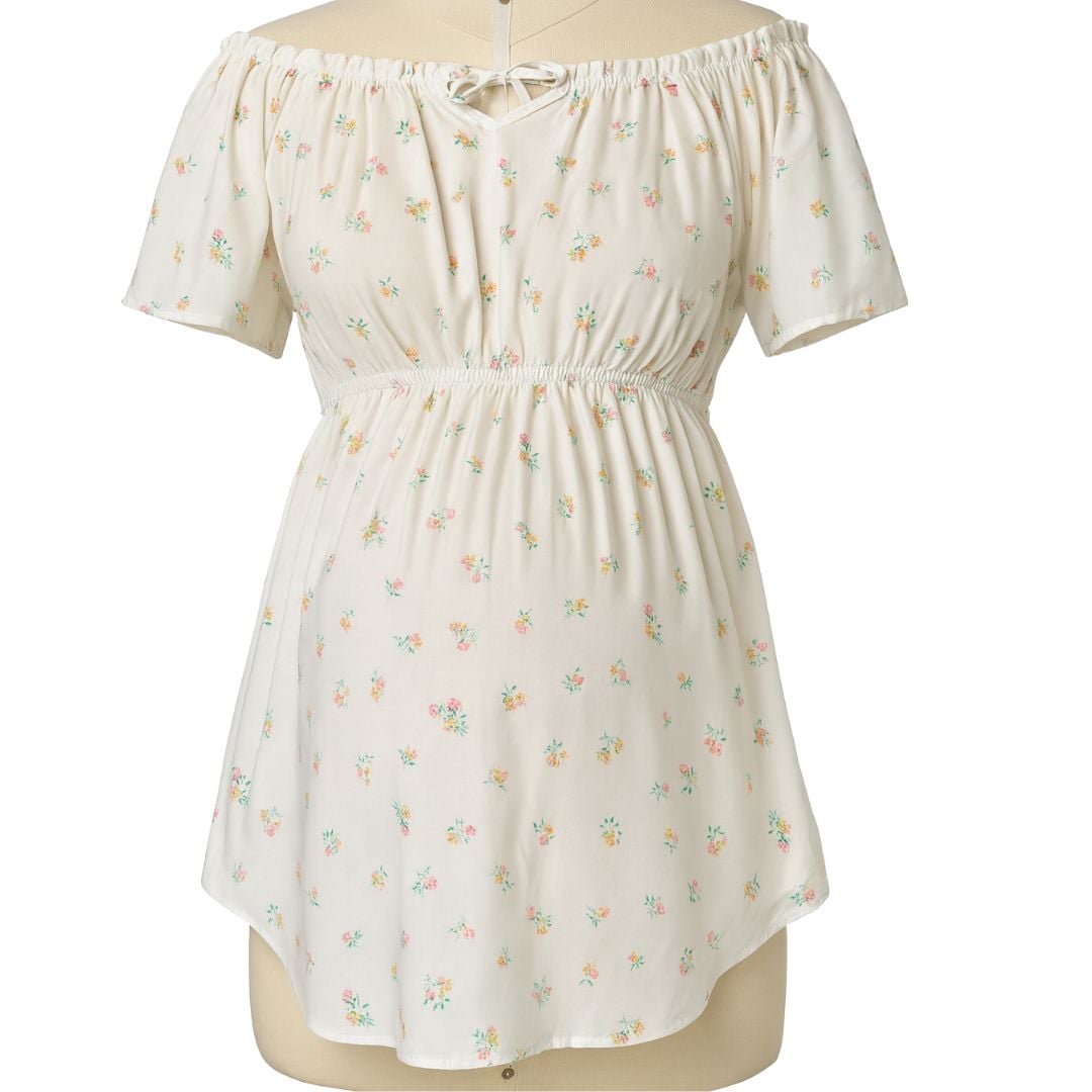BLUSA COQUETA MANGA CORTA HOMBROS CAÍDO LACTANCIA MATERNIDAD - 1