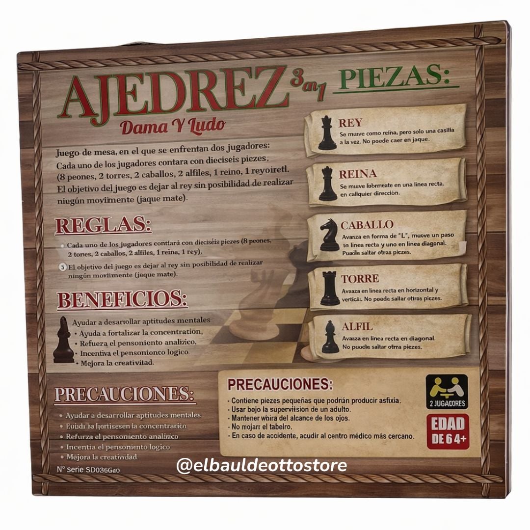 JUEGO DE MESA AJEDREZ 3 EN 1 PROFESIONAL – AJEDREZ, DAMAS Y LUDO PARA NIÑOS Y ADULTOS - 2
