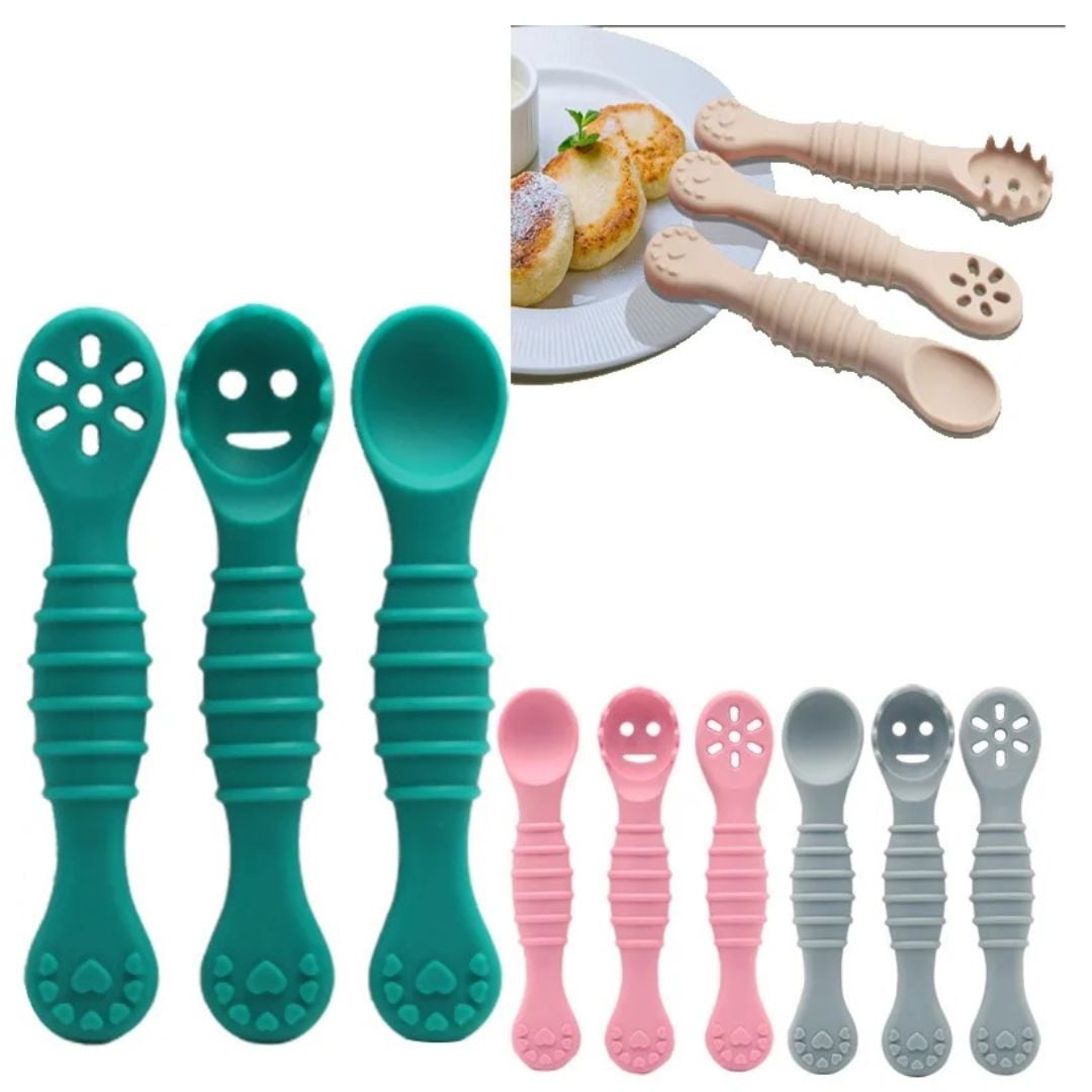 SET DE CUCHARAS DE SILICONA PARA BEBÉ – PACK X3 CON ESTUCHE | NIÑO - 1