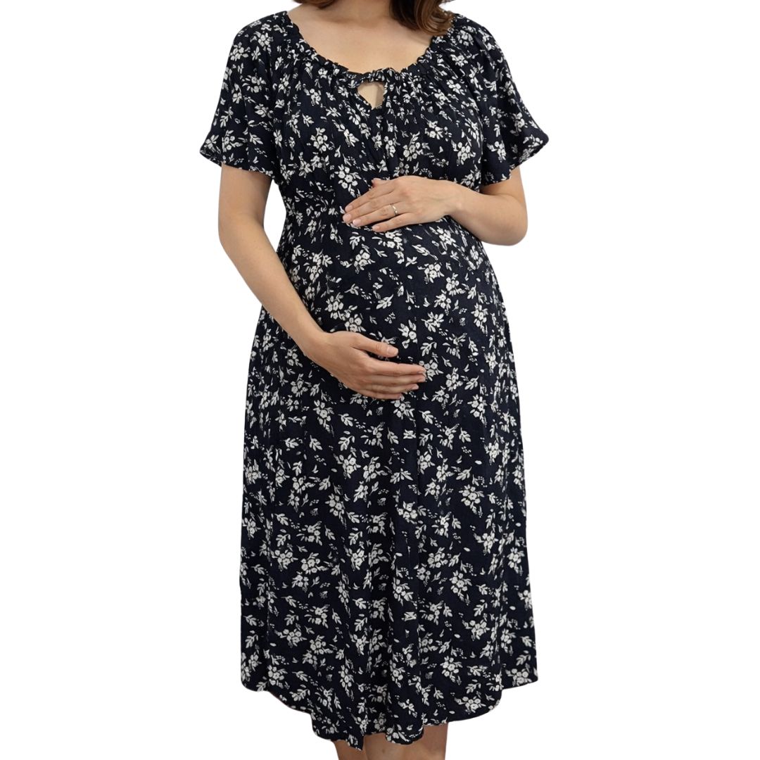VESTIDO DE MATERNIDAD ESTAMPADO FLORAL DE MANGA CORTA - 1