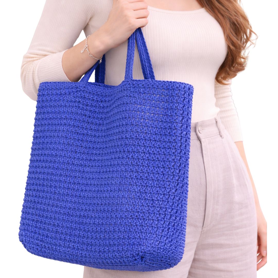 BOLSO CARTERA SHOPPER DE PAJA PLAYERAS COLOR AZUL - 1