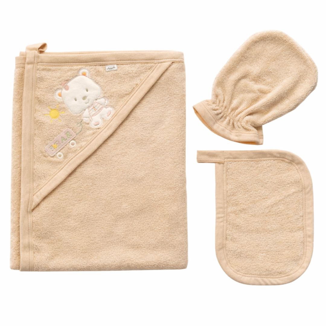TOALLA CON CAPUCHA DE BEBE + MANOPLA + BABITA - 1