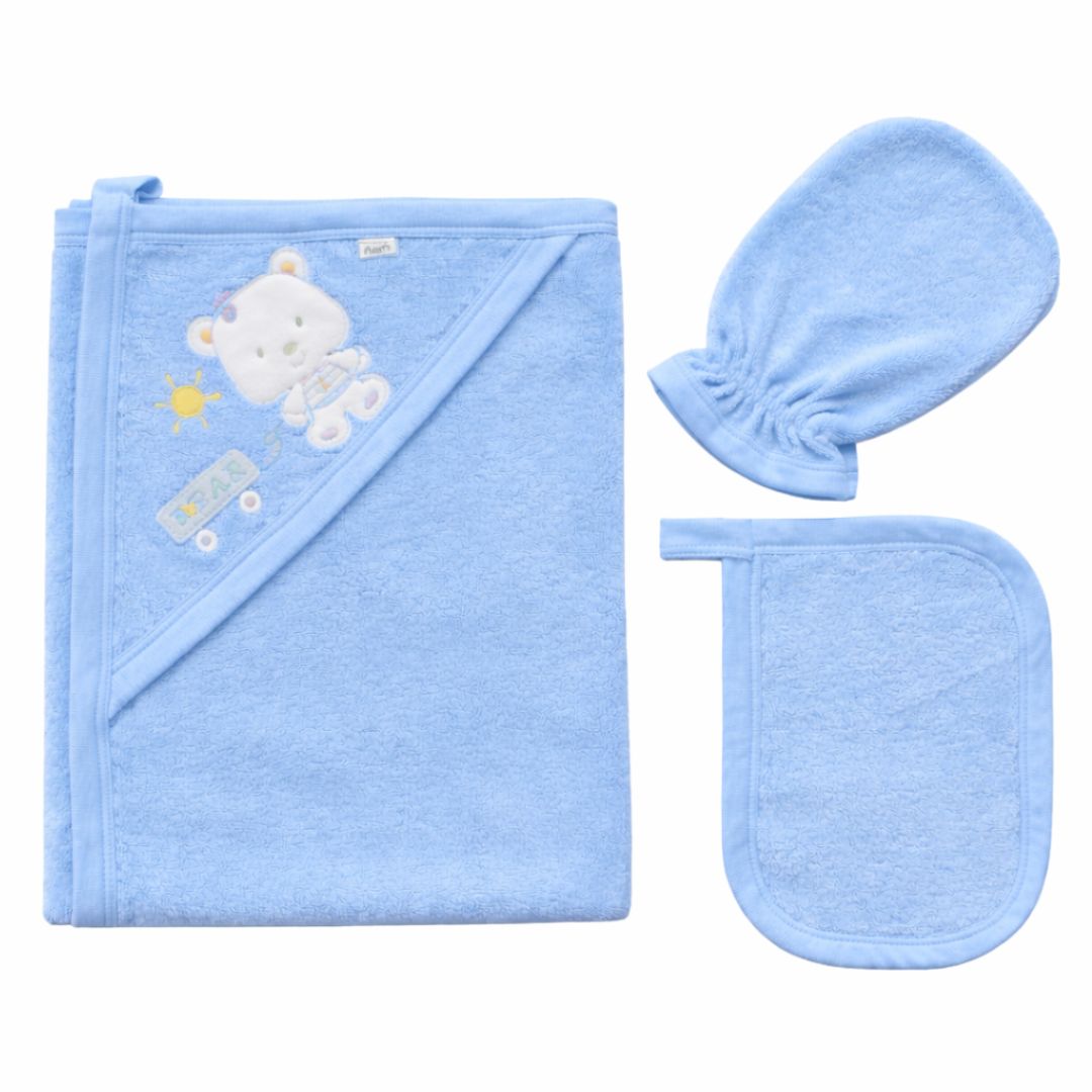 TOALLA CON CAPUCHA DE BEBE + MANOPLA + BABITA - 3