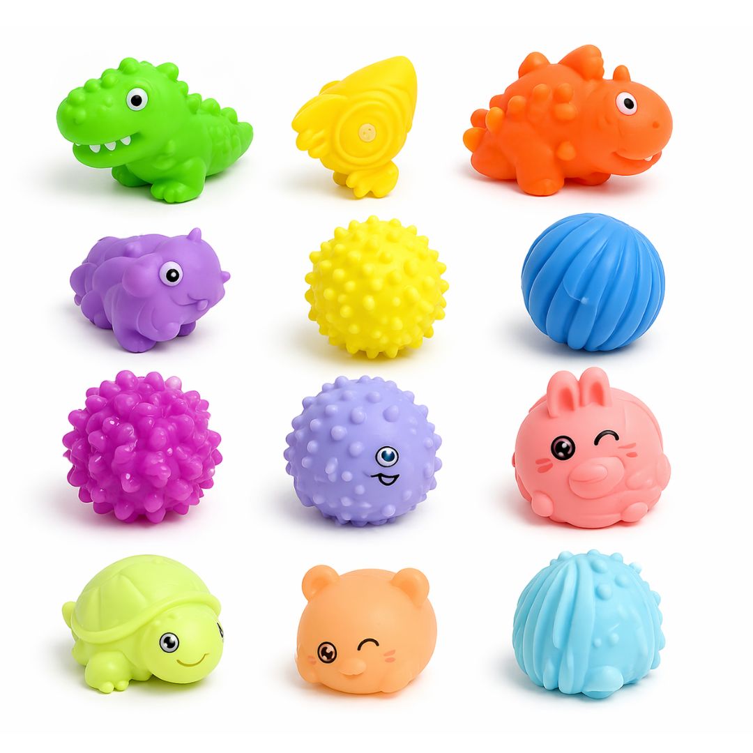 SET 9 PELOTITAS SENSORIALES TEXTURIZADAS PARA BEBÉ + 4 ANIMALITOS - 2