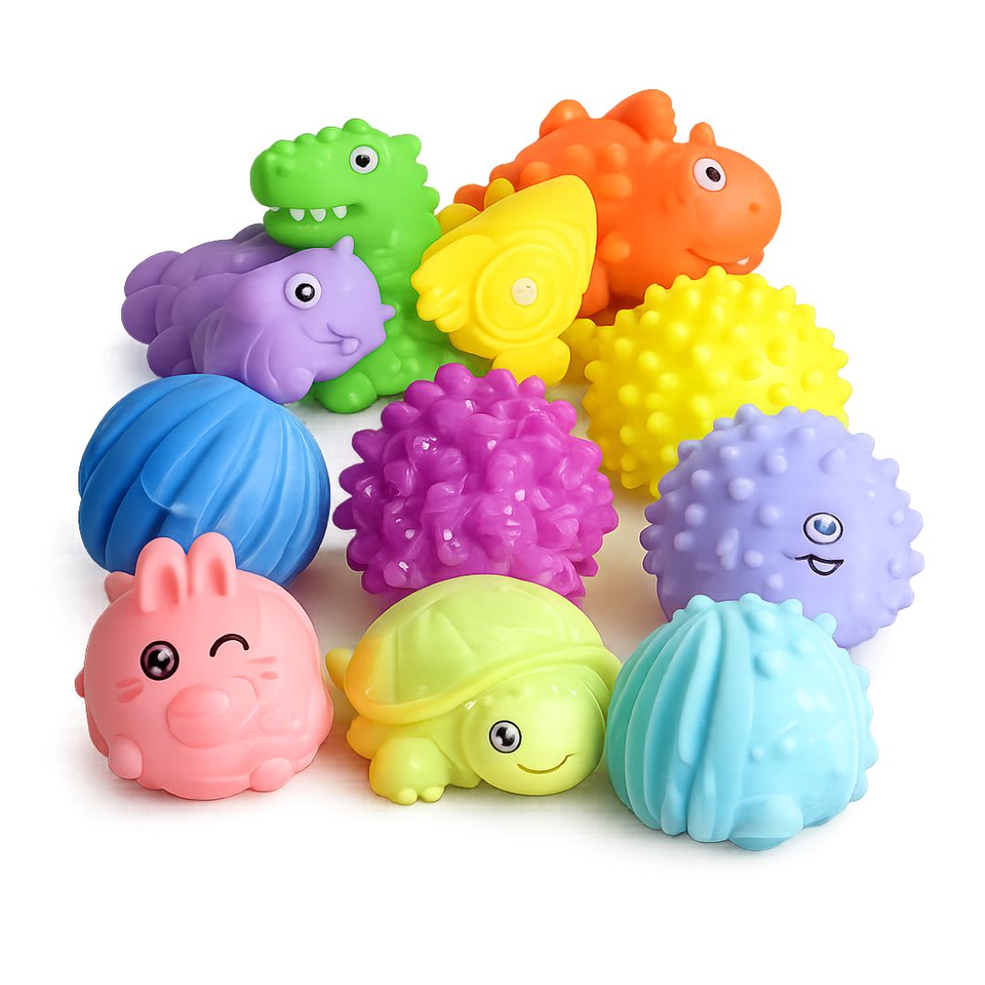 SET 9 PELOTITAS SENSORIALES TEXTURIZADAS PARA BEBÉ + 4 ANIMALITOS - 3