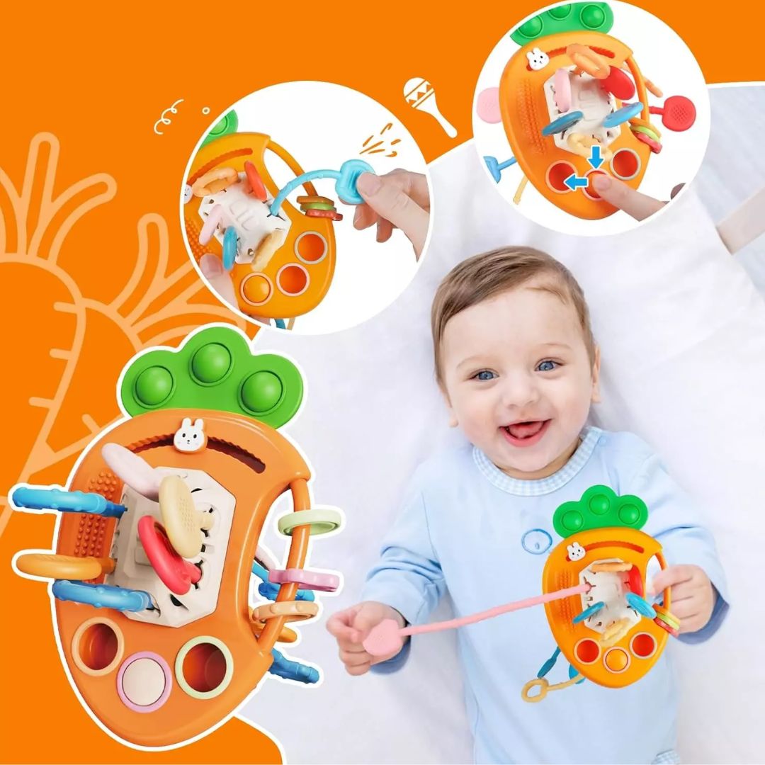 JUGUETE SONAJA MORDEDOR BEBE SENSORIAL JALA PITA  ZANAHORIA 3 EN 1 - 3
