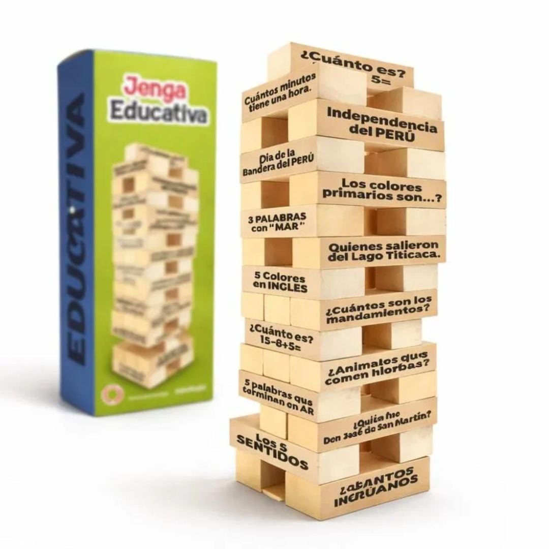 JUEGO DE BLOQUES JENGA EDUCATIVO DE MADERA PARA NIÑOS CREATIVOS 48 PIEZAS - 1
