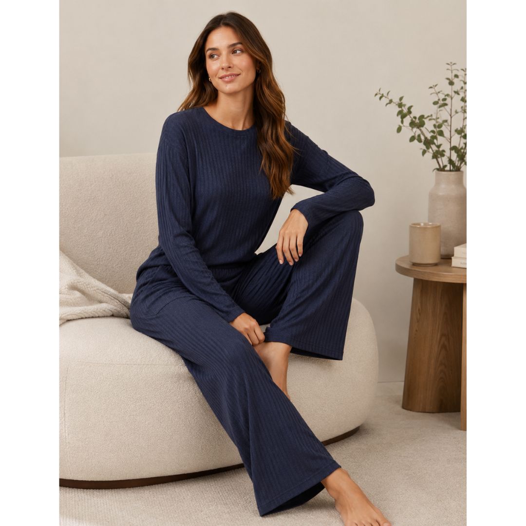 PIJAMA CÓMODA DE HILO CHOMPERO MANGA LARGA + PANTALÓN AZUL TALLA M - 2