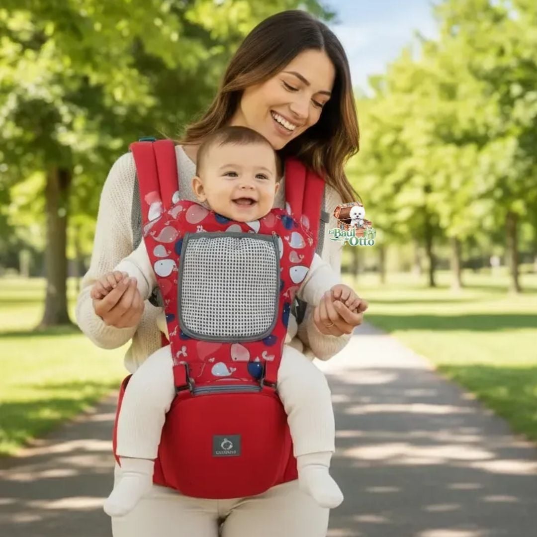 CANGURO ERGONÓMICO ASIENTO PORTABEBE MODELO BALLENITA COLOR ROJO - 1
