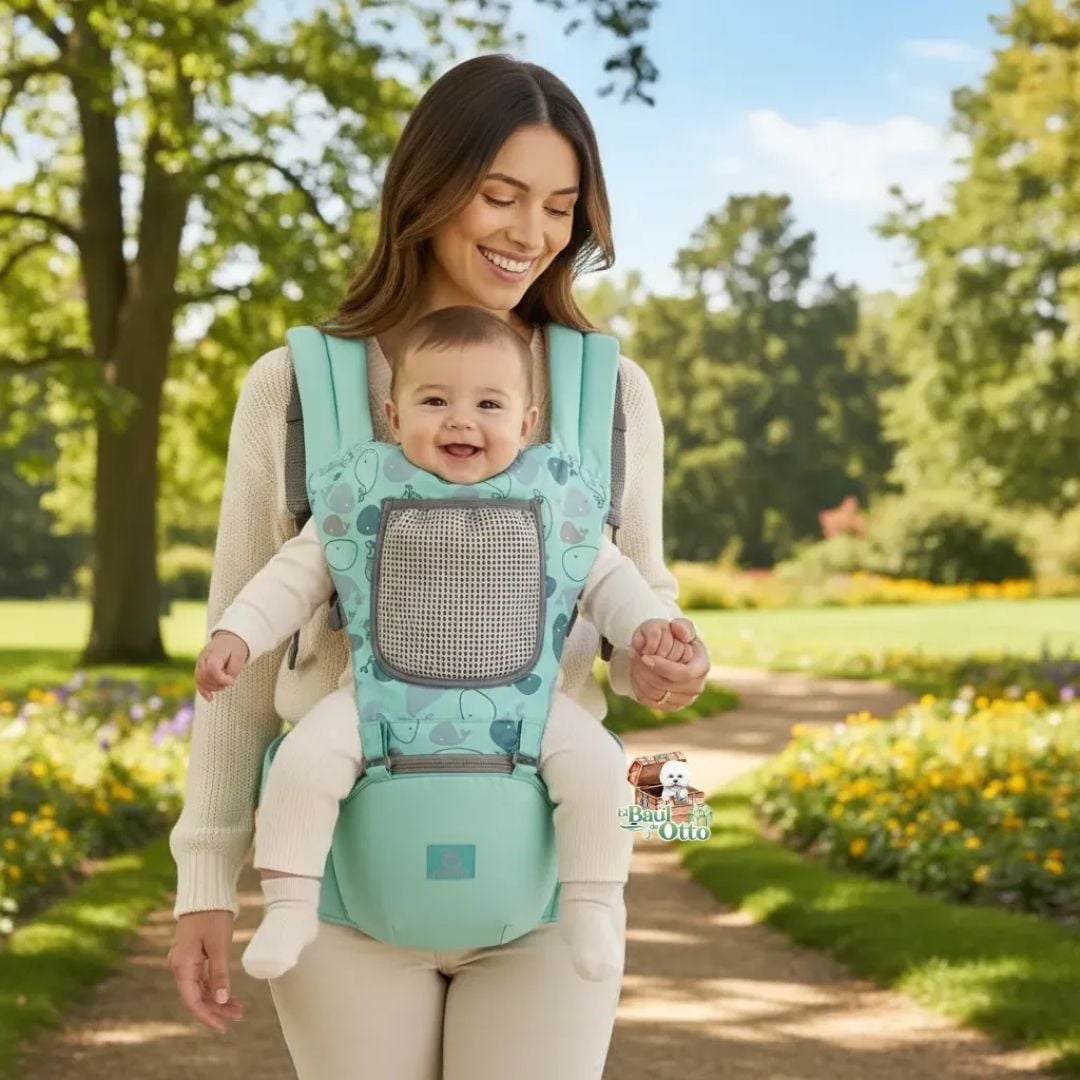 CANGURO ERGONÓMICO ASIENTO PORTABEBE MODELO BALLENITA VERDE BEBÉ - 1