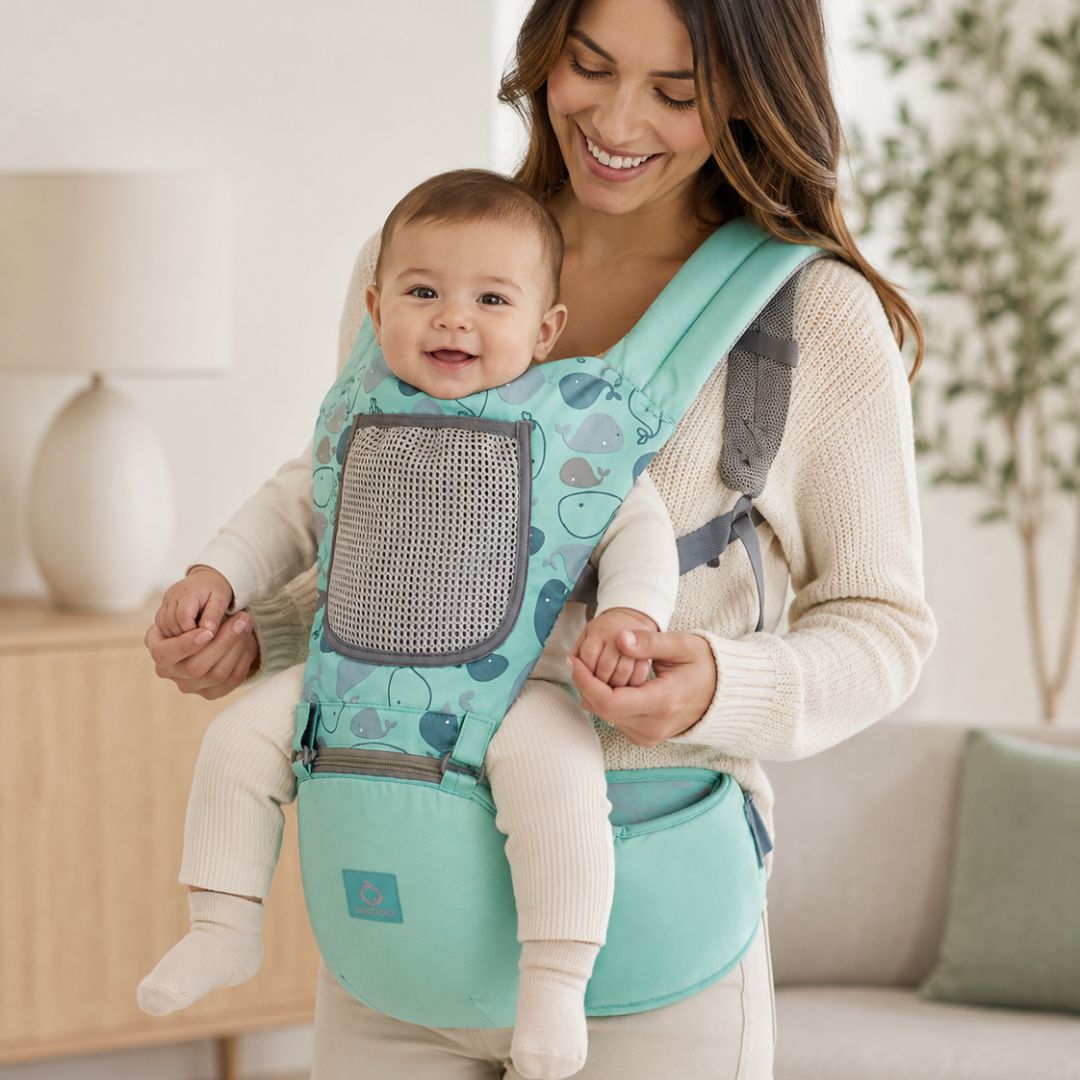 CANGURO ERGONÓMICO ASIENTO PORTABEBE MODELO BALLENITA VERDE BEBÉ - 2