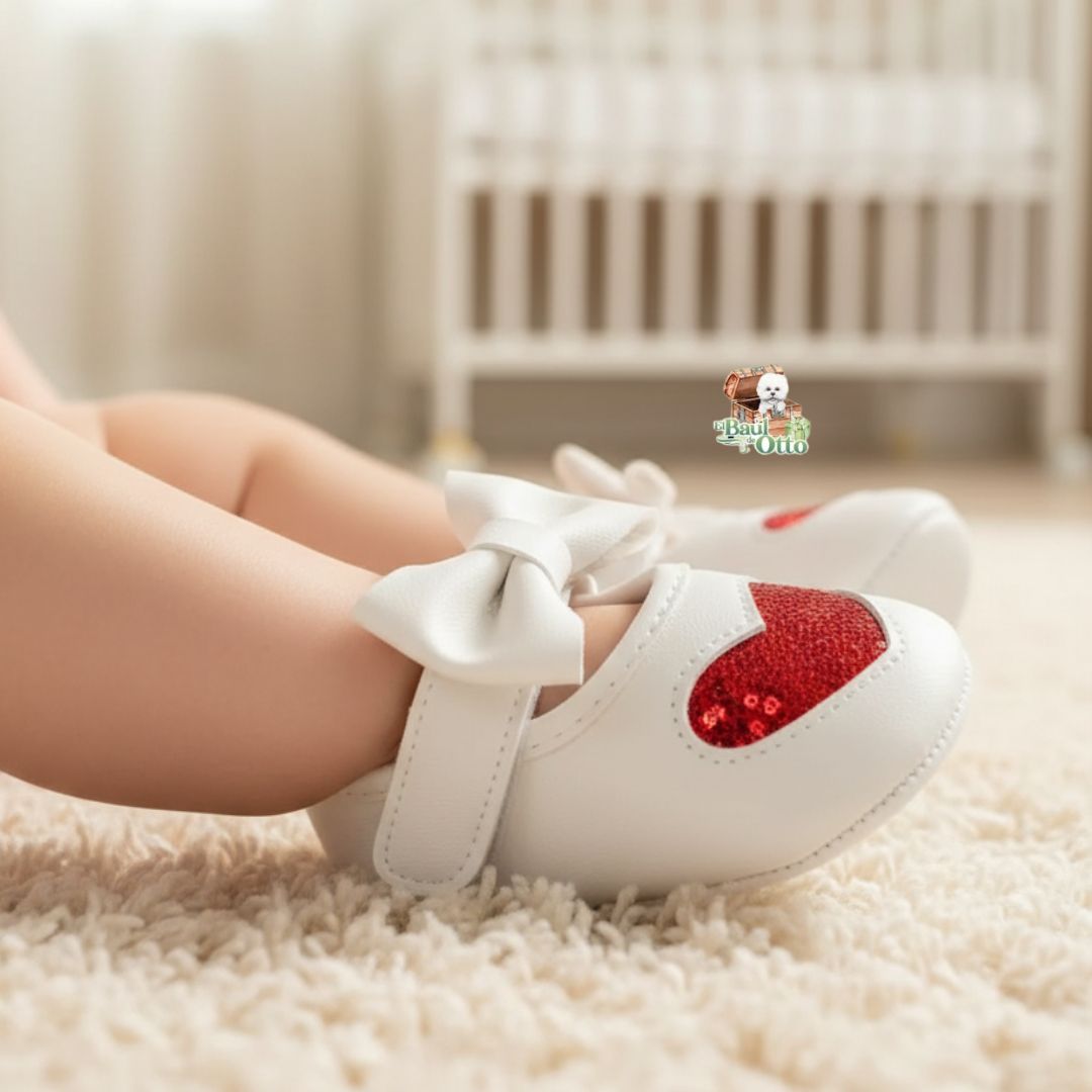 ZAPATITO DE BEBE BLANCO CON CORAZÓN ROJO NIÑA DE 3 A 9 MESES - 1