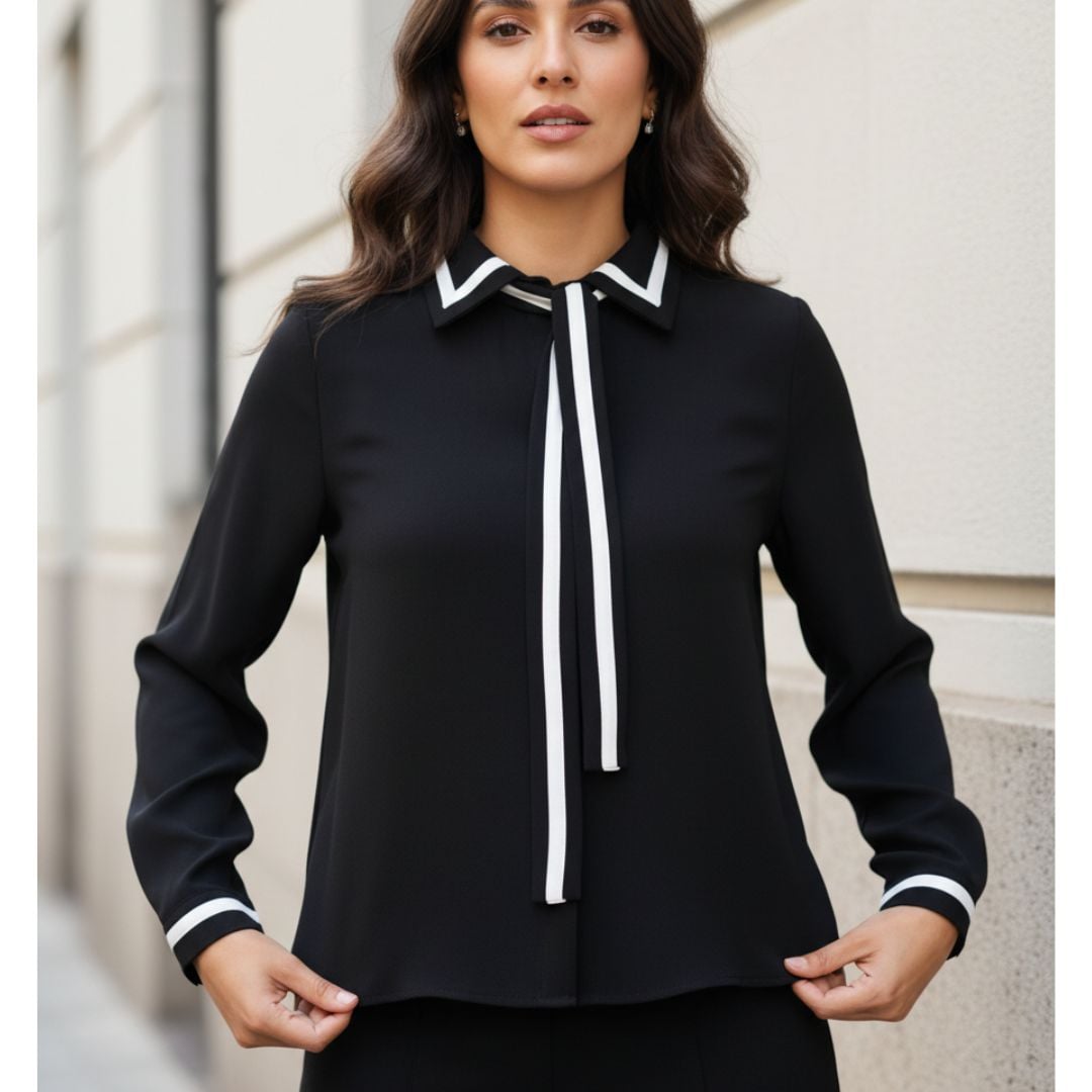 BLUSA ELEGANTE PARA MUJER COLOR NEGRO DE DISEÑO MODERNO - 1