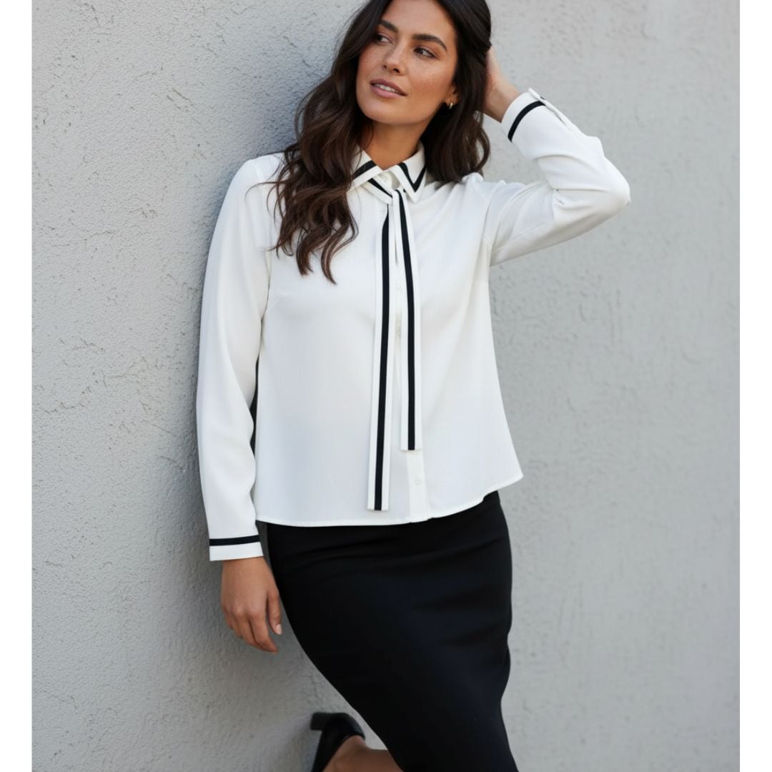 BLUSA ELEGANTE PARA MUJER COLOR HUESO DE DISEÑO MODERNO - 1