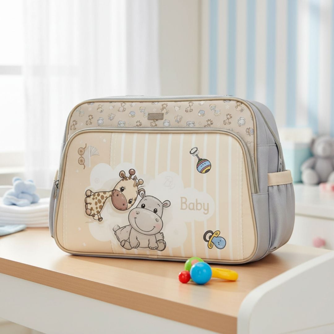 BOLSO CARTERA PAÑALERA PARA BEBE CON DISEÑO - BEIGE - 1