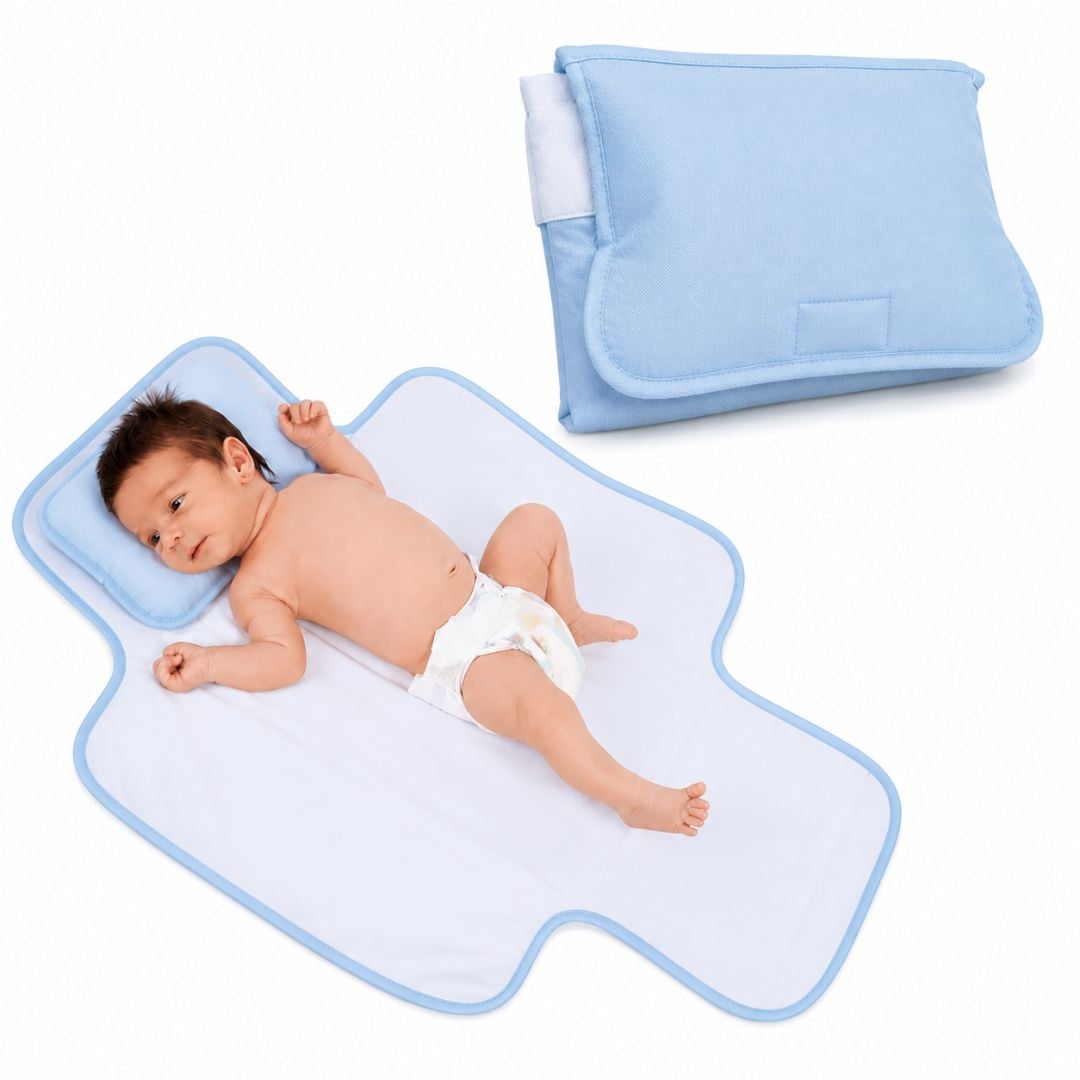 ALMOHADA Y CAMBIADOR ACOLCHADO PORTÁTIL BEBÉ - CELESTE - 1