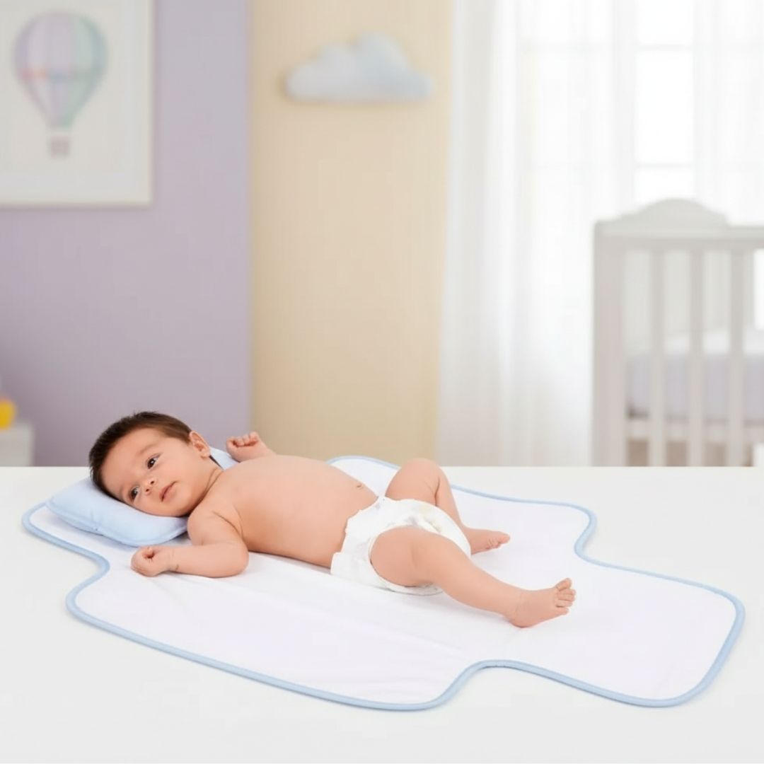 ALMOHADA Y CAMBIADOR ACOLCHADO PORTÁTIL BEBÉ - CELESTE - 2