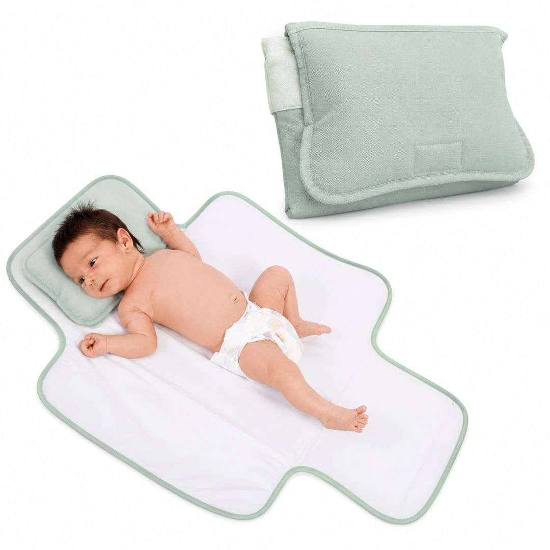 ALMOHADA Y CAMBIADOR ACOLCHADO PORTÁTIL BEBÉ - VERDE - 1