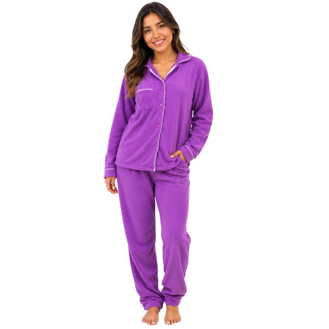 PIJAMA POLAR DAMA  CAMISETA + PANTALÓN - LILA - 1