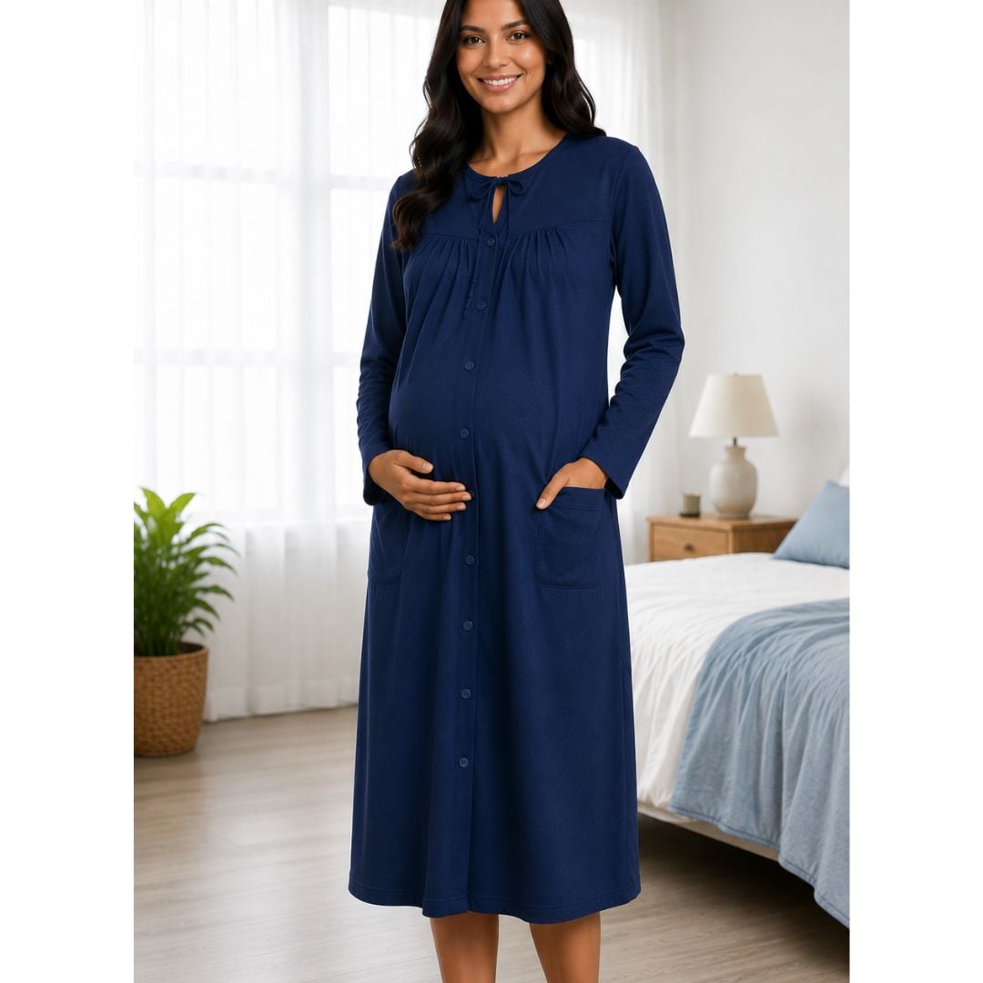 BATA CLINICA MANGA LARGA POST PARTO POST LACTANCIA - AZUL - 1