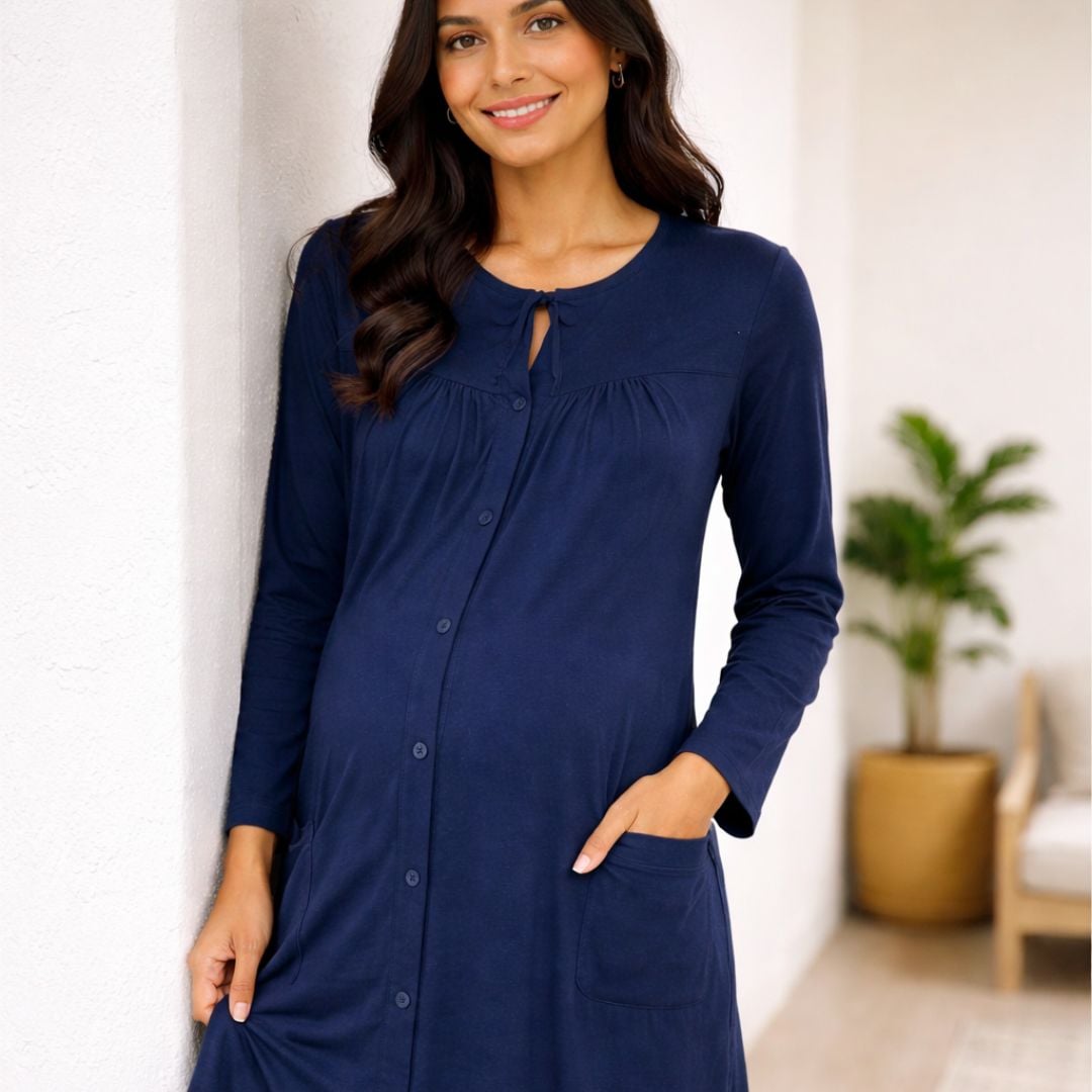 BATA CLINICA MANGA LARGA POST PARTO POST LACTANCIA - AZUL - 2