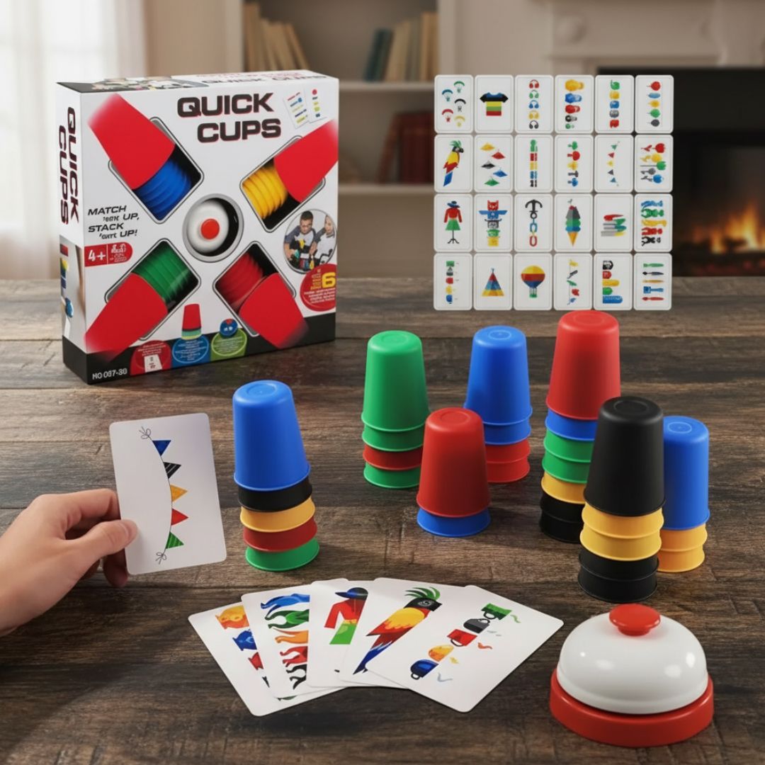 JUEGO DE MESA VASOS  INTERACTIVO RAPIDOS APILABLES QUICK CUPS CARTAS - 2
