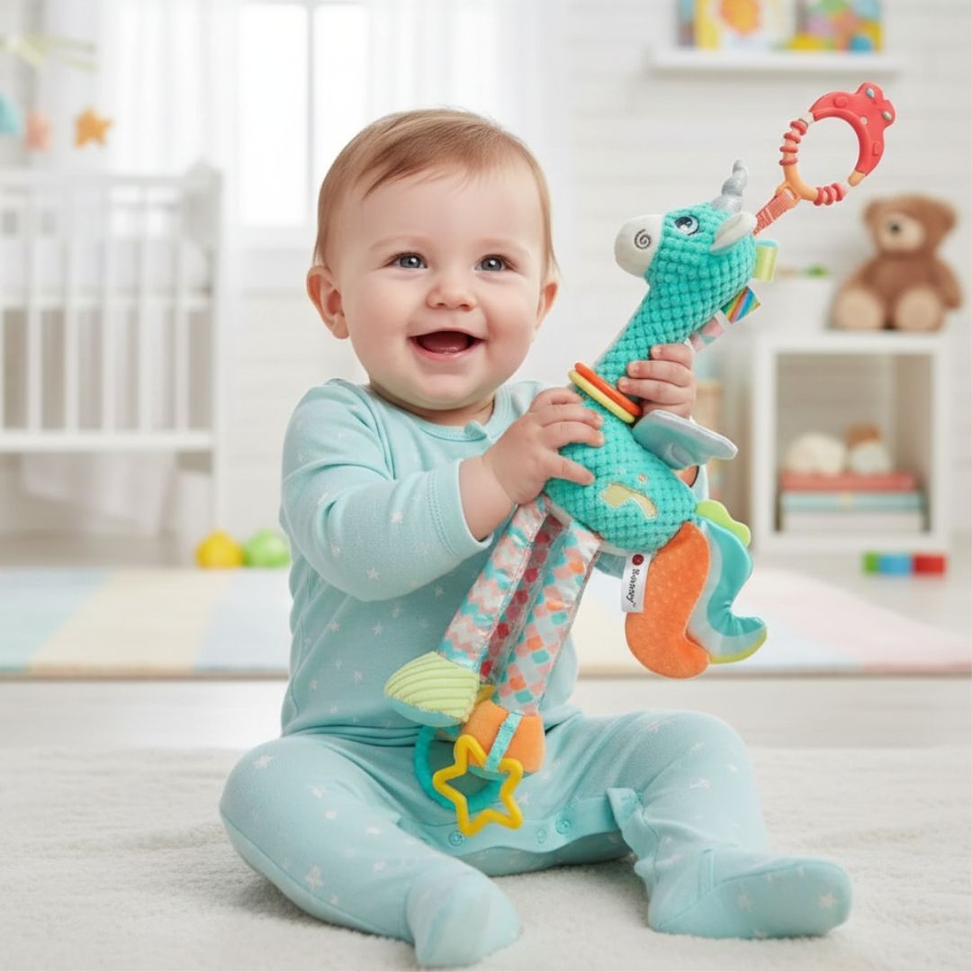 PELUCHE SONAJA SENSORIAL CON COLGADOR DE UNICORNIO - NIÑO - 1