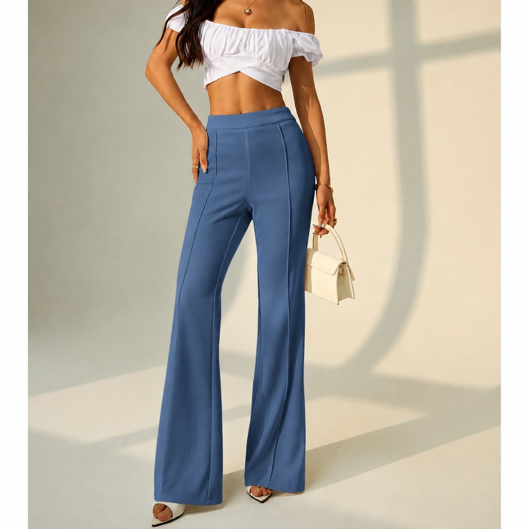 FLARE PANTS PANTALÓN PALAZZO SCUBA - AZUL - 1