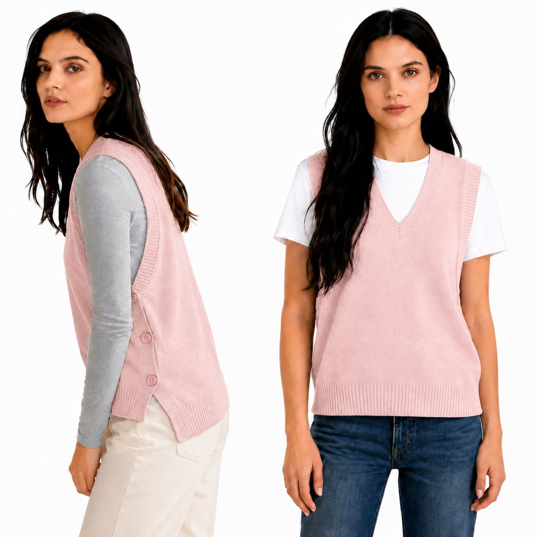 CHALECO MUJER CON BOTONES A LOS COSTADOS CUELLO V CASHMERE HILO - 1