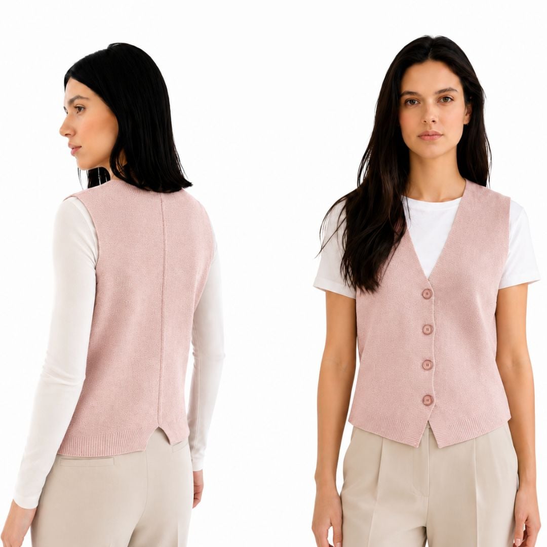 CHALECO MUJER CON BOTONES AL CENTRO  CUELLO V CASHMERE HILO - 4