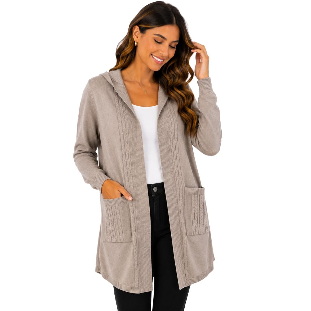 CARDIGAN CON CAPUCHA / CHOMPA DE HILO CASHMERE - 1
