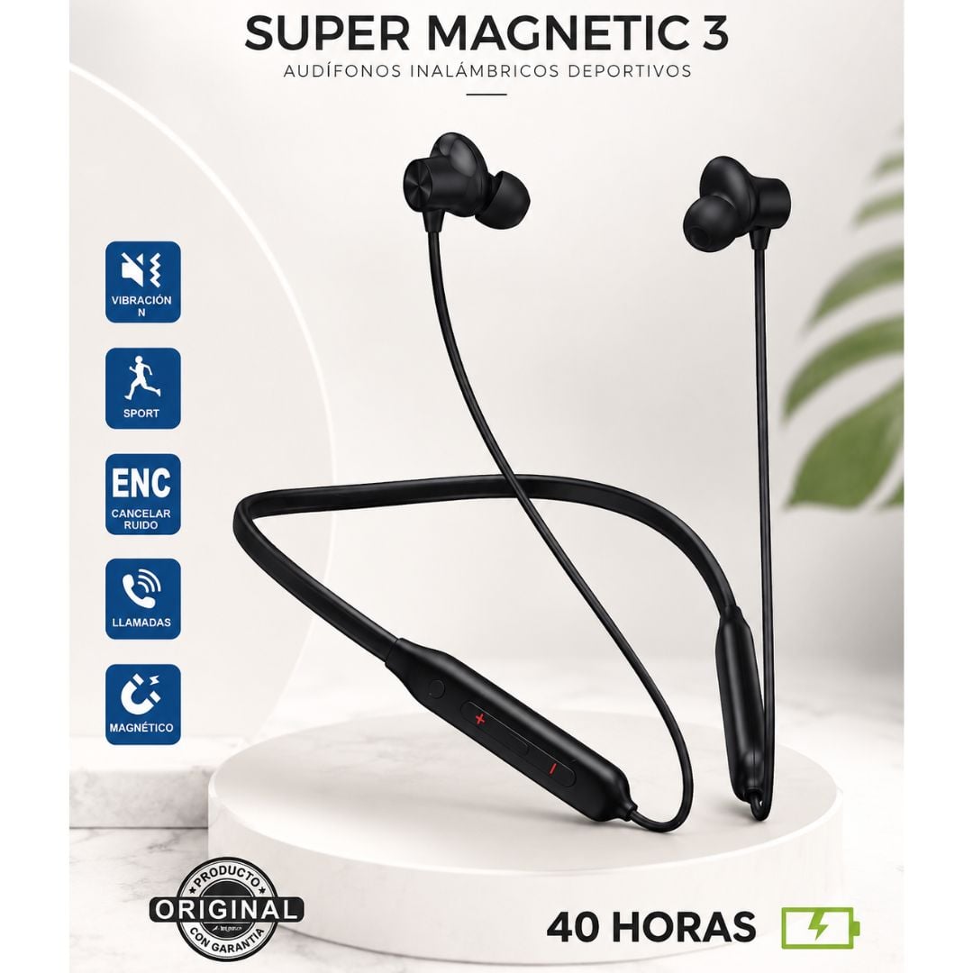 AUDÍFONO DEPORTIVO BLUETOOTH MAGNETIC CON MICRÓFONO 40 HORAS DE DURACION - 3