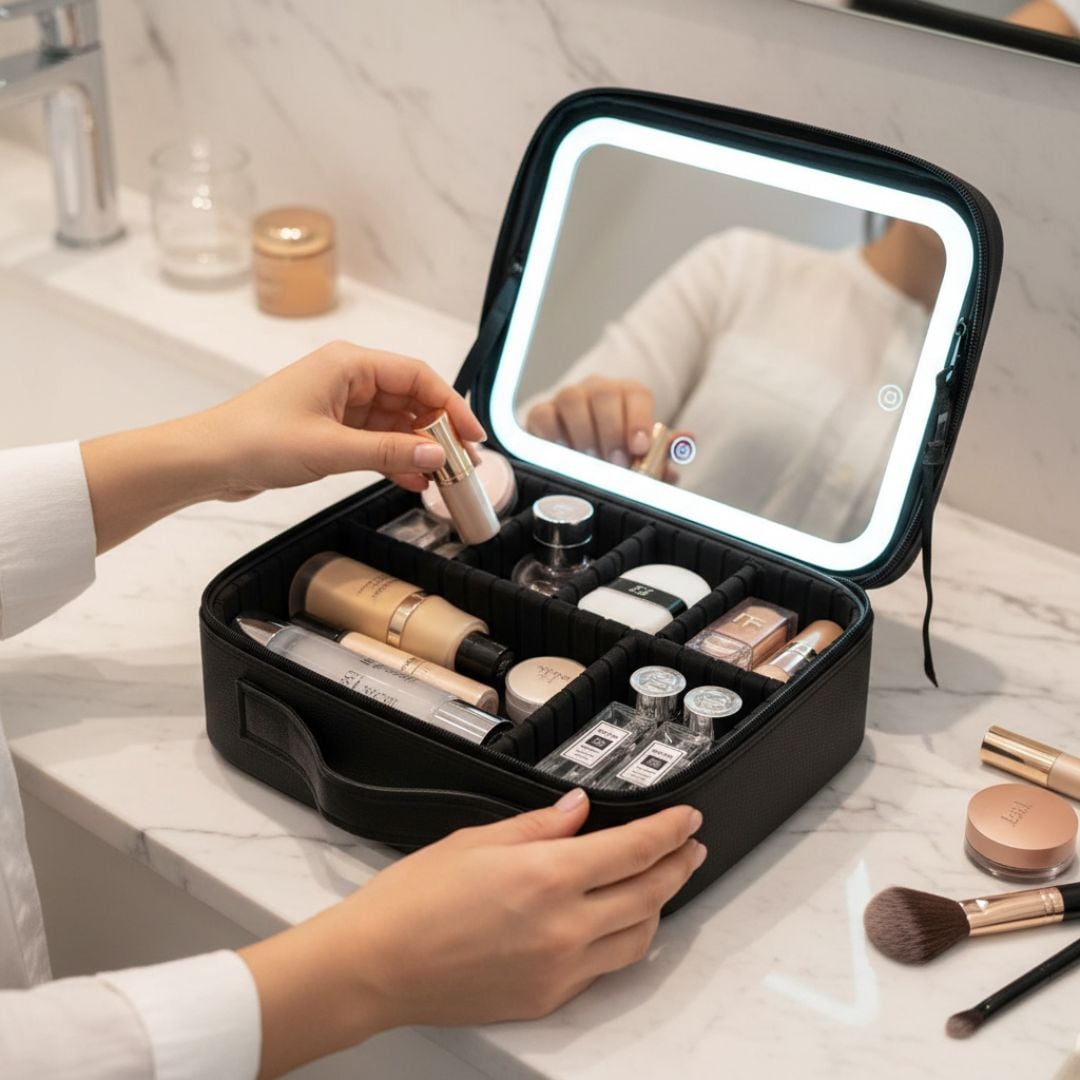 NECESER DE MAQUILLAJE CON ESPEJO LED ORGANIZADOR DE COSMÉTICOS - 1