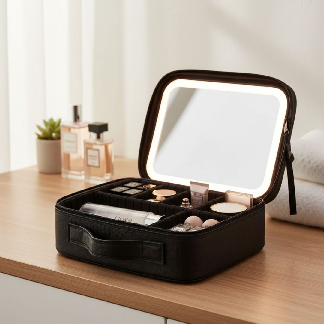 NECESER DE MAQUILLAJE CON ESPEJO LED ORGANIZADOR DE COSMÉTICOS - 2