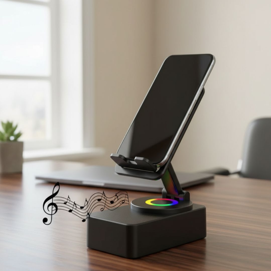 SOPORTE DE CELULAR 5 EN 1: PARLANTE BLUETOOTH, POWER BANK Y LUCES RGB - 1