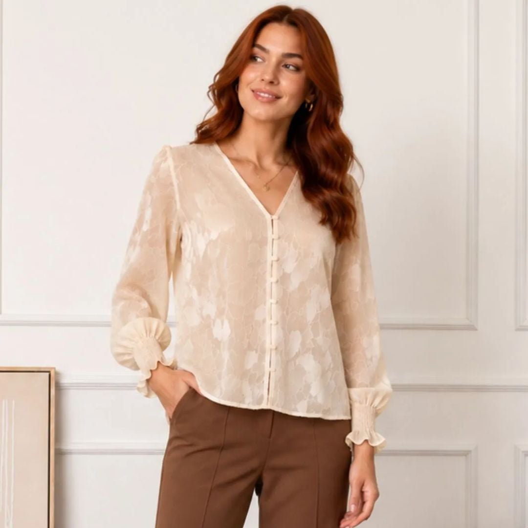 BLUSA MODERNA PARA MUJER CON CORTE - BEIGE - 1
