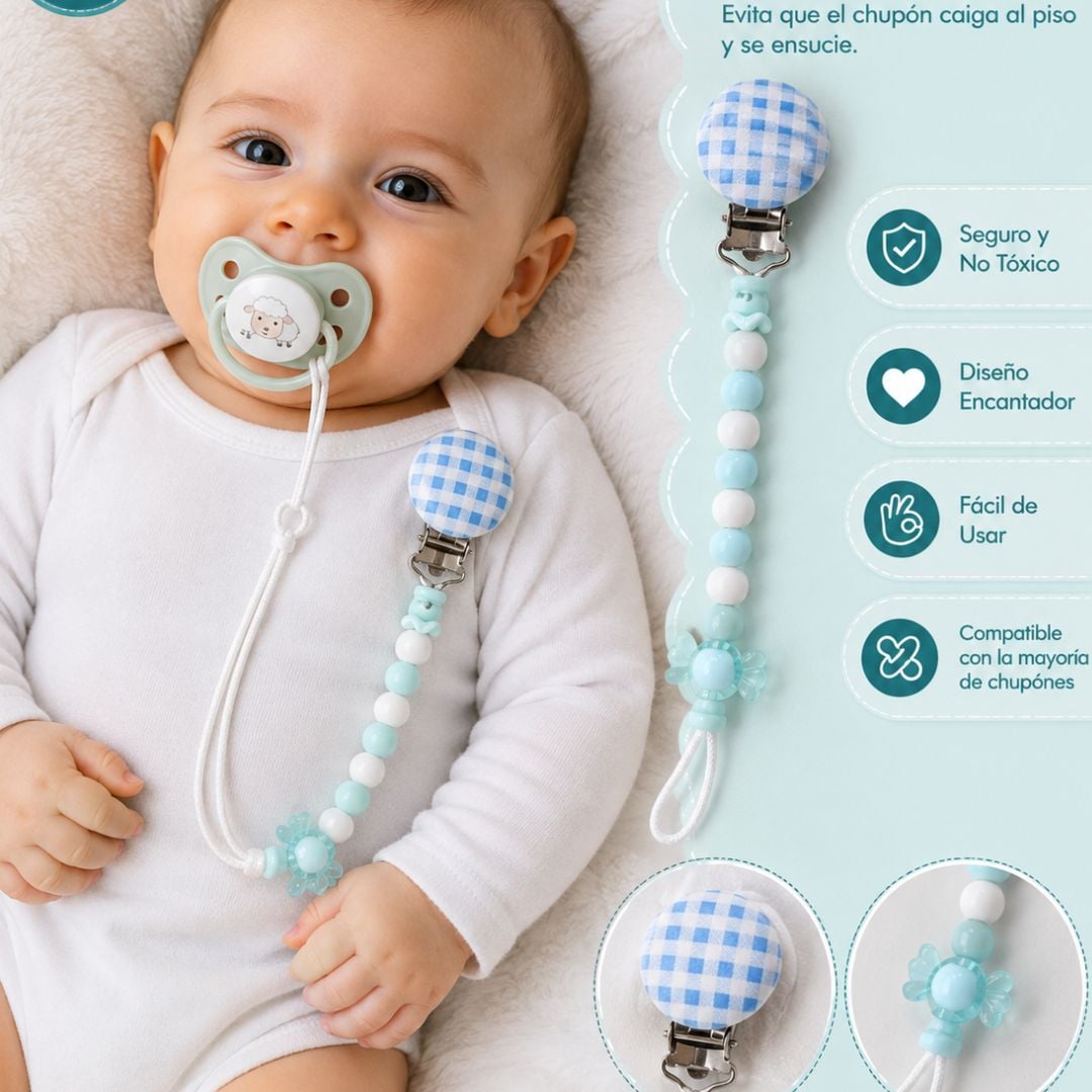 SUJETADOR DE CHUPÓN PARA BEBE - CELESTE - 1