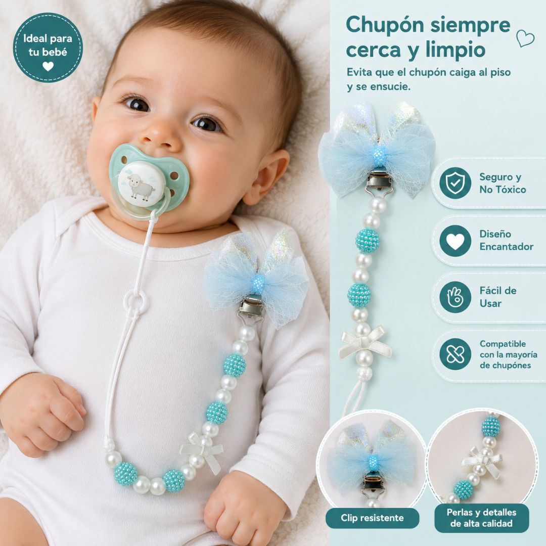SUJETADOR DE CHUPÓN PARA BEBE - CELESTE - 2