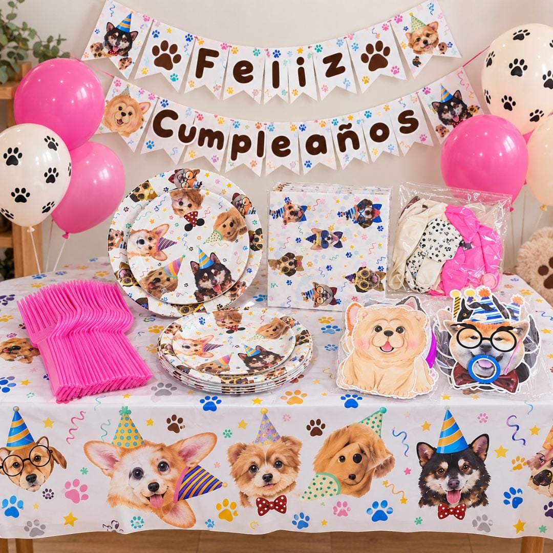 KIT DE DECORACION COMPLETA DE FIESTA CON TEMATICA DE PERROS (HEMBRA) - 1
